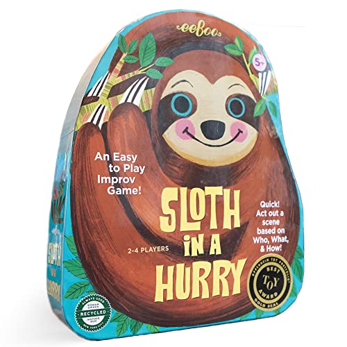 eeBoo: Sloth in a Hurry Improv Action Game for Kids - Fast-Moving Board Game, 2 to 4 Players, Ages 5+, Develops Creativity and Imagination, 15-30 Min Play Time