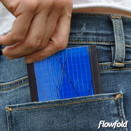 Image of Flowfold Vanguard Recycled Sailcloth Bifold Wallet | Slim and Durable with Cash pocket, Two Hidden Card Pockets and Two ID Windows | Holds 10-12 Cards | Minimalist Wallet Made in USA | Blue Sailcloth