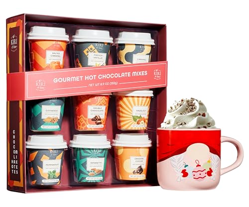 Kiri &amp; Sons Hot Chocolate Mix Gift Set, Hot Chocolate Gift Mix in Mini Cup Packaging, Flavors Include Double Chocolate, French Vanilla, Peppermint, Salted Caramel and More, Set of 9 Winter Edition