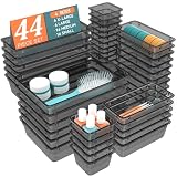 WOWBOX 44 PCS Clear Plastic Drawer Organizer Set, 4 Varied Size storage Bins and Desk Drawer Organizer tool Trays for Makeup, Gadgets, Jewelry and Utensils in Bathroom, Bedroom and Office, Clear Black