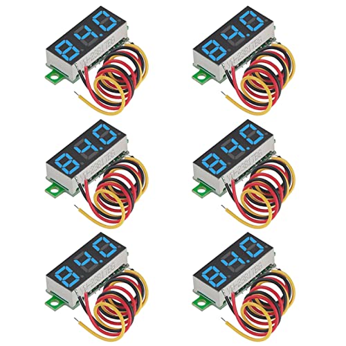 GTIWUNG 6 Pièces Mini Voltmètre, Numérique DC Voltmètre 0.28 Pouce, Panneau 0-100V DC 3 Fils Testeur de Tension LED Affichage, Mini Testeur de Jauge, Bleu