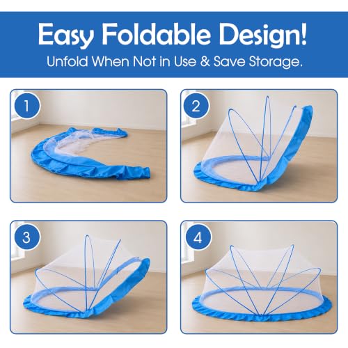 Image of RAMVIK Baby Mosquito Net, Mosquito Net for Baby 0-12 Months, Foldable Portable Mosquito Net for Baby with Breathable Mesh, 360 Protection, Bottomless Design,135 x 65 x 65 cm (Blue)