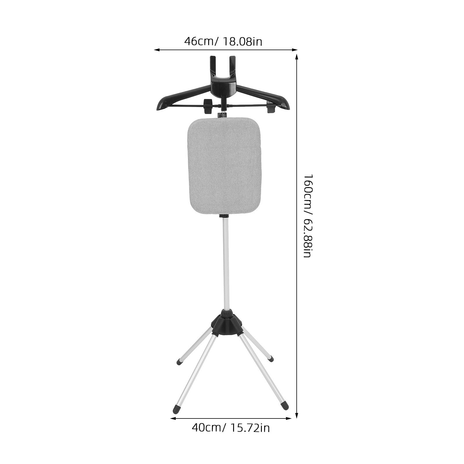 POPETPOP Soporte para Planchar Ropa Vapor, Perchero Plegable Tabla de Planchar Integrada, Altura Ajustable de 90-160cm, Base de Cuatro Patas Estable