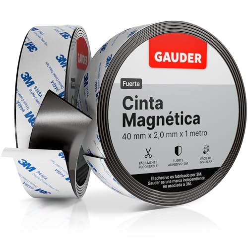 GAUDER Cinta Magnética Autoadhesiva Fuerte (40 mm x 1 m) | Tiras Magnéticas con Respaldo Adhesivo | Cinta Magnética