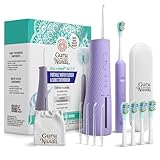 GuruNanda Lion & Lamb Kit 2.0, Electric Toothbrush with Water Flosser Combo, 4 Jet Tips, 4 Brush Heads, & IPX7 Waterproof Design for Complete Oral Care, Lavender