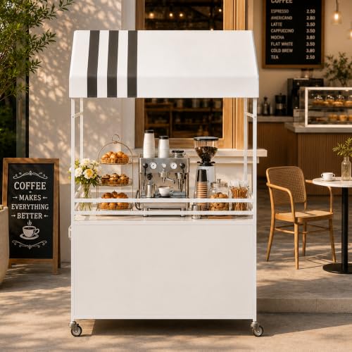 Portable Vendor Cart with Canopy Outdoor Mobile Food Cart with Wheels
