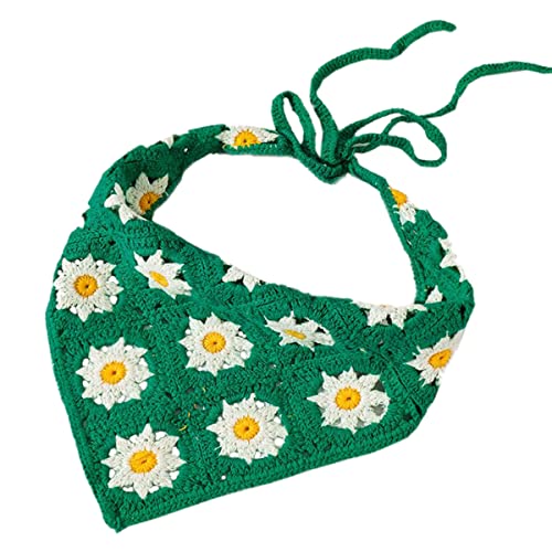 FZBNSRKO Crochet Bandana Head, 1 Pack - Hair Scarf, Knitted Hair Kerchief Tie Headwrap for Women Girls, Dark Green