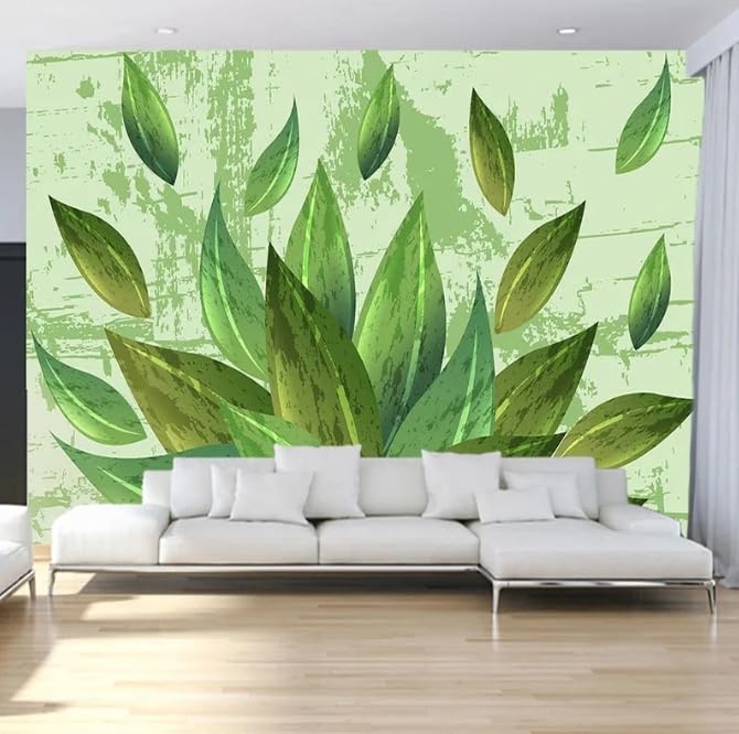Fresque murale feuilles fraîches style nordique pour créer un coin nature dans votre salon 3D