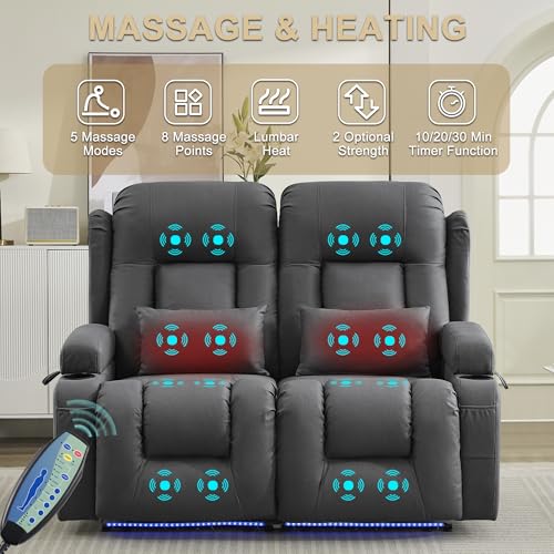 Image of URRED Power Loveseat Recliner Sofa with Massage and Heat,Light Gray