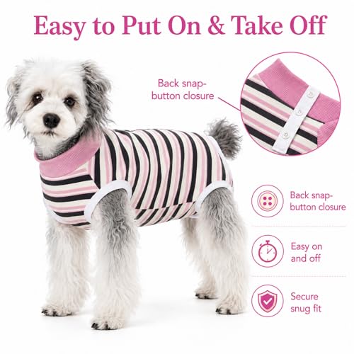 Image of Dog Surgery Recovery Suits, Sleeveless Dog Recovery Suit Female, E-Collar & Cone Alternative Surgical Suit for Small and Medium Dogs After Surgery, Striped Dog Onesie Pajamas