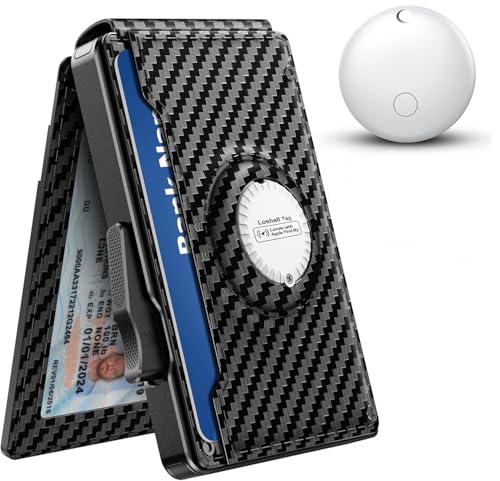 Wallet for Men with Tracker Tag Combo[iOS Only],Mens Wallet Minimalist Bifold,Money Clip Slim Leather Slots Credit Card Holder|RFID Blocking,Pop Up Wallet Metal Aluminum with 9-13 Cards & ID Window