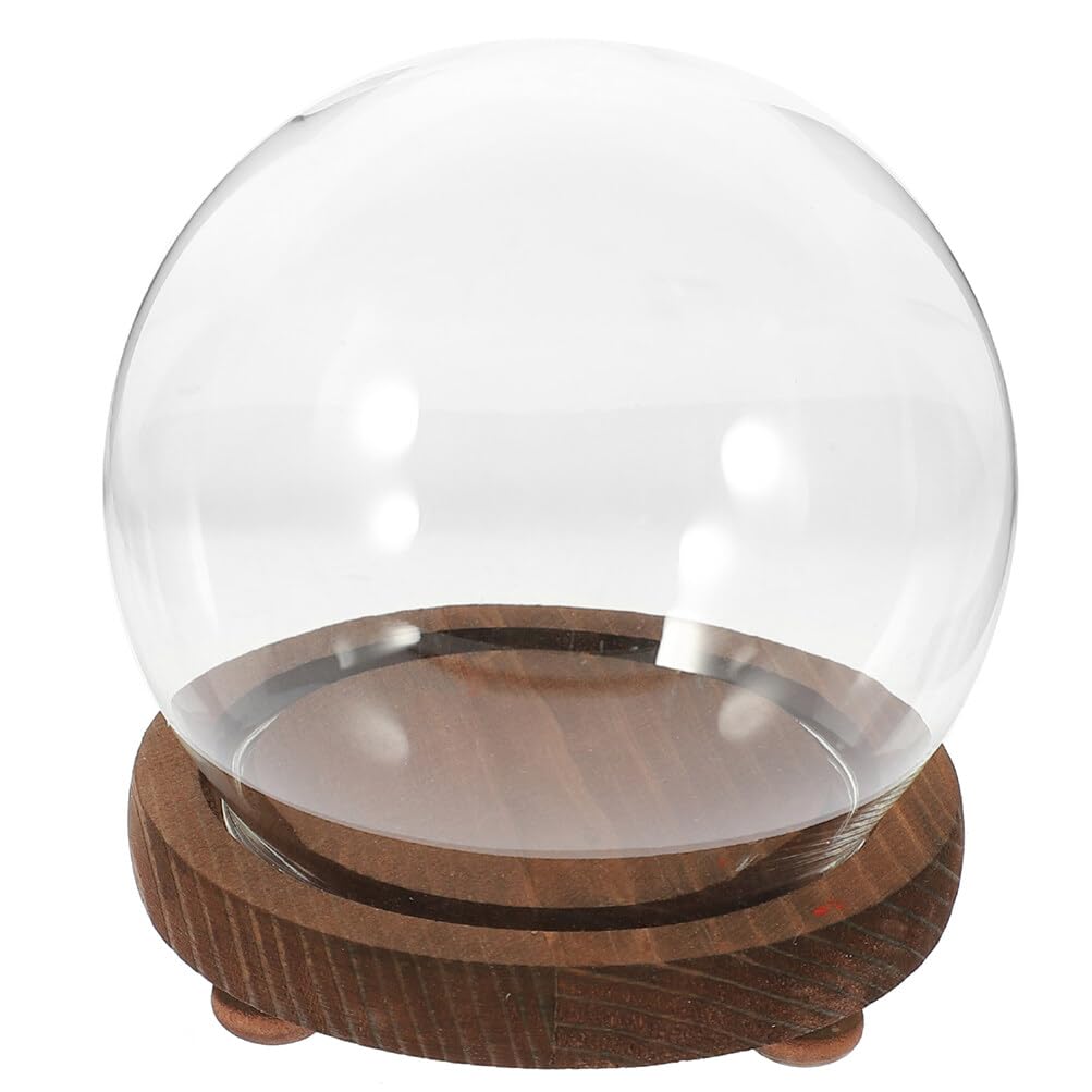 HOLIDYOYO Clear Glass Cloche Display Dome Bell Jar with Wood Base Diy Snow Globe Kit Keepsake Display Case Terrarium for Preserved Plant Succulent