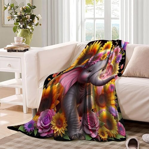 Couverture éléphant imprimée 3D douce et chaude microfibre plaid canapé 150x200cm