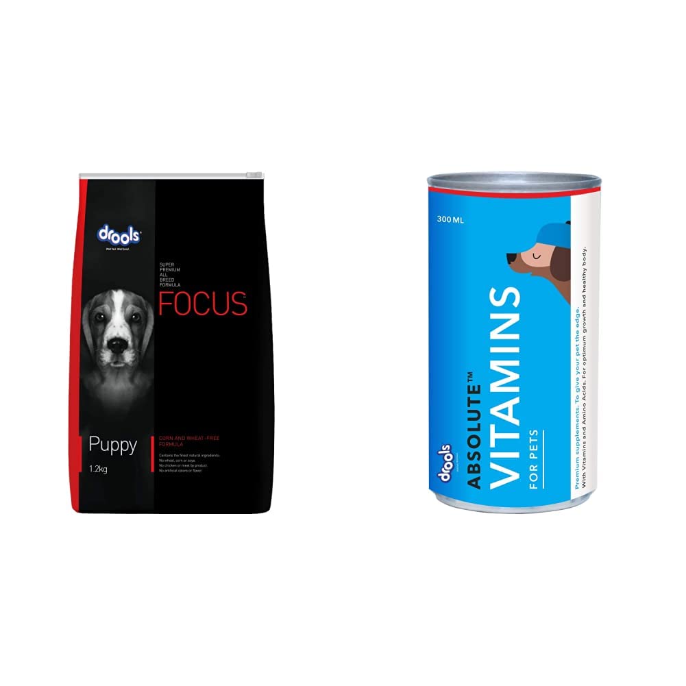 Drools Focus Puppy Super Premium Dry Dog Food, 1.2kg&Drools Absolute Vitamin Syrup- Dog Supplement, 300ml (B0BP571C27) Amazon Price History, Amazon Price Tracker