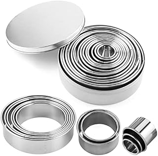 O-Kinee Plätzchen Ausstecher Rund, Ringe Keksausstecher, Rund Ausstechform aus Edelstahl, Plätzchenausstecher mit Aufbewahrungsbox, DIY Fondant Tortendeko Kekse Backen Küche Zubehör, 11 Stück