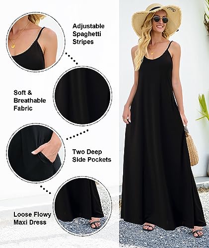 Wolddress Womens 2025 Casual Sleeveless Sundress Plus Size Loose Plain Long Summer Beach Maxi Dress with Pockets S-5X3