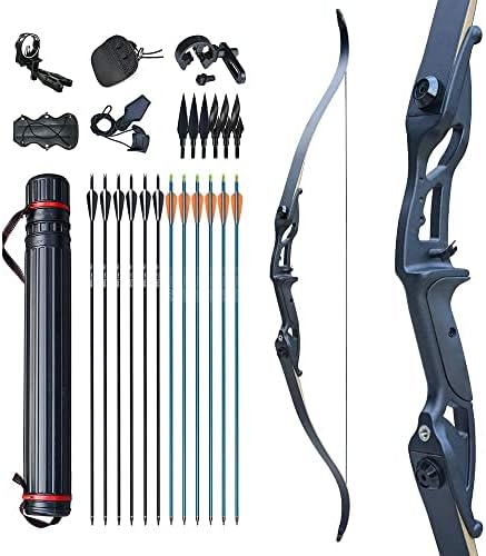 D&Q Bow and Arrow for Adults Takedown Recurve Bows Hunting Bow Archery Set Adult Longbows Kit 56″ 30-50lb Right Hand Bow Aluminum Alloy Riser for Beginner and Professional Hunting Shooting