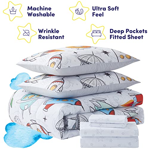 Image of Kids Bedding Set Bed in a Bag for Boys and Girls Toddlers Printed Sheet Set and Comforter , Full, Floating in Space
