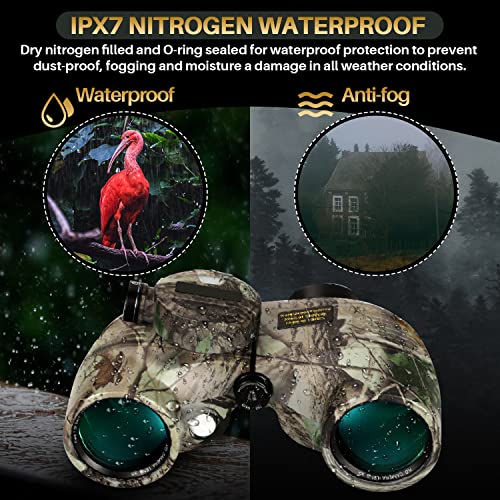 Marine Binoculars With Compass And Rangefinder For Adults - Waterproof 10X50 Hd Binoculars Bak4 Prism Fmc Lens, With Harness Strap For Navigation Hunting Bird Watching, Boating #TOP4