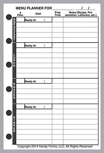 Pocket Size Menu Planner and Shopping List, Sized and Punched for Pocket Notebook (3.25" x 4.75")