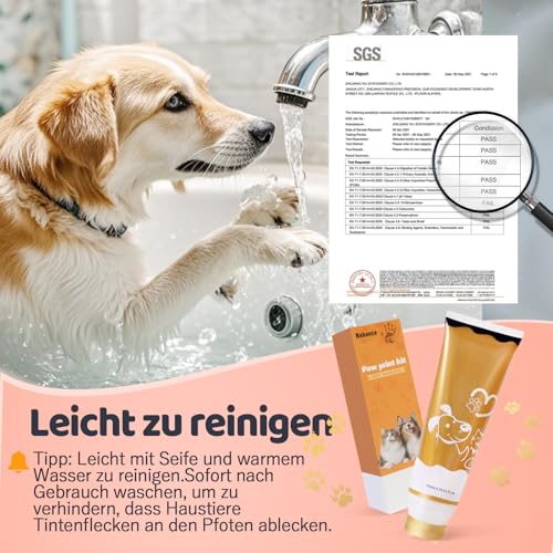 Nabance Pfotenabdruck set Hund Katze Mit Schwammkopf Gold 75ml Ungiftig und Abwaschbar Hundepfoten Abdruck Baby Abdruckset Geschenke für Haustiere Herstellung von Fingerabdrücken für Haustiere