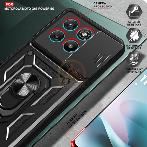 Image of Armor Bumper Back Cover Case for Motorola Moto G67 Power 5G / G57 Power 5G Rotating Camera Cover, Ring Holder & Kickstand | Heavy Duty & 360 Degree Protection Back Cover (Black)