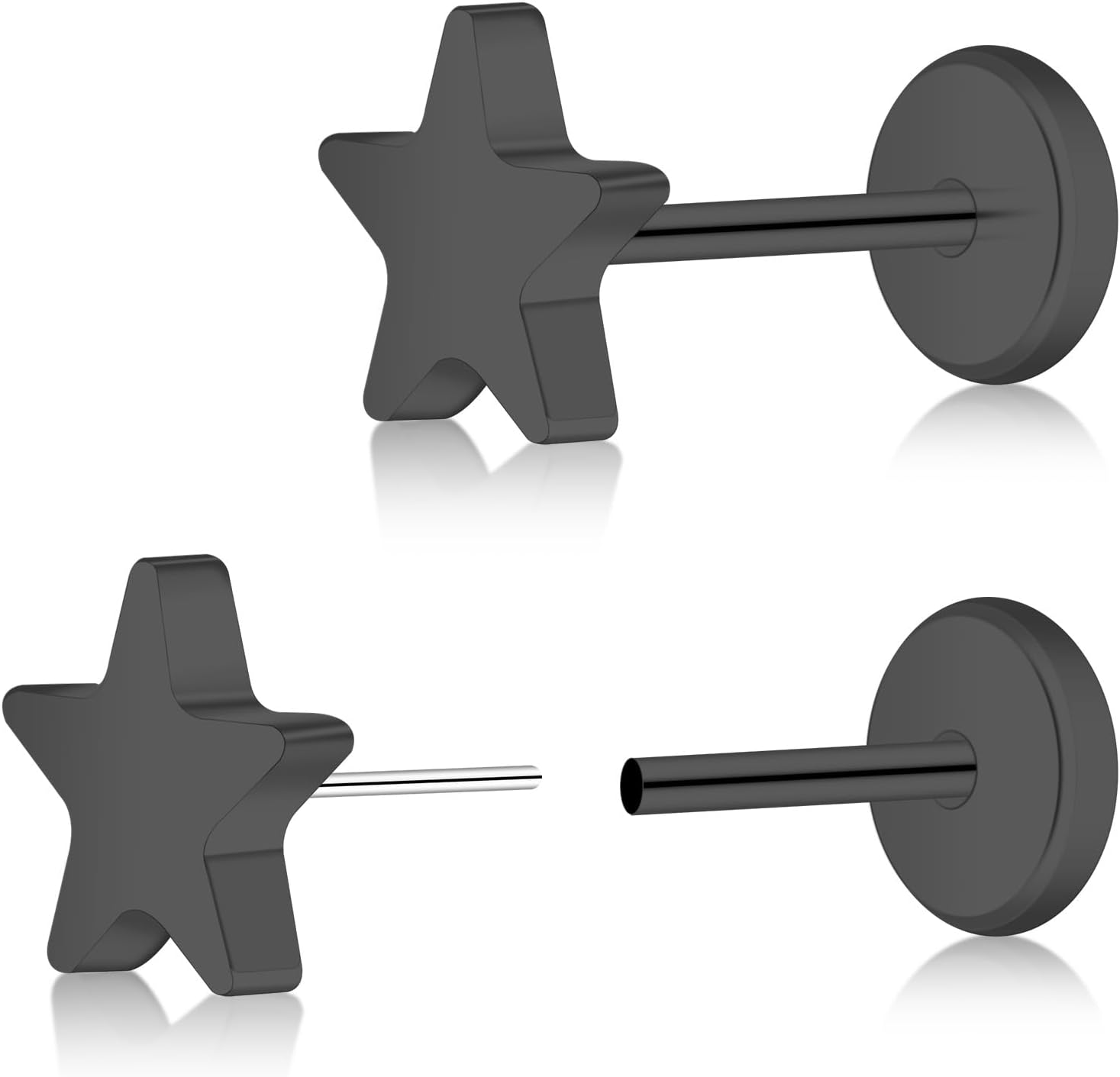 ZDE Women Earrings Threadless Flat Back Star Earrings Titanium Hypoallergenic Cartilage Non-Nickel Pink Push Back Earrings Studs for Sensitive Ears Simple Classic Earstuds