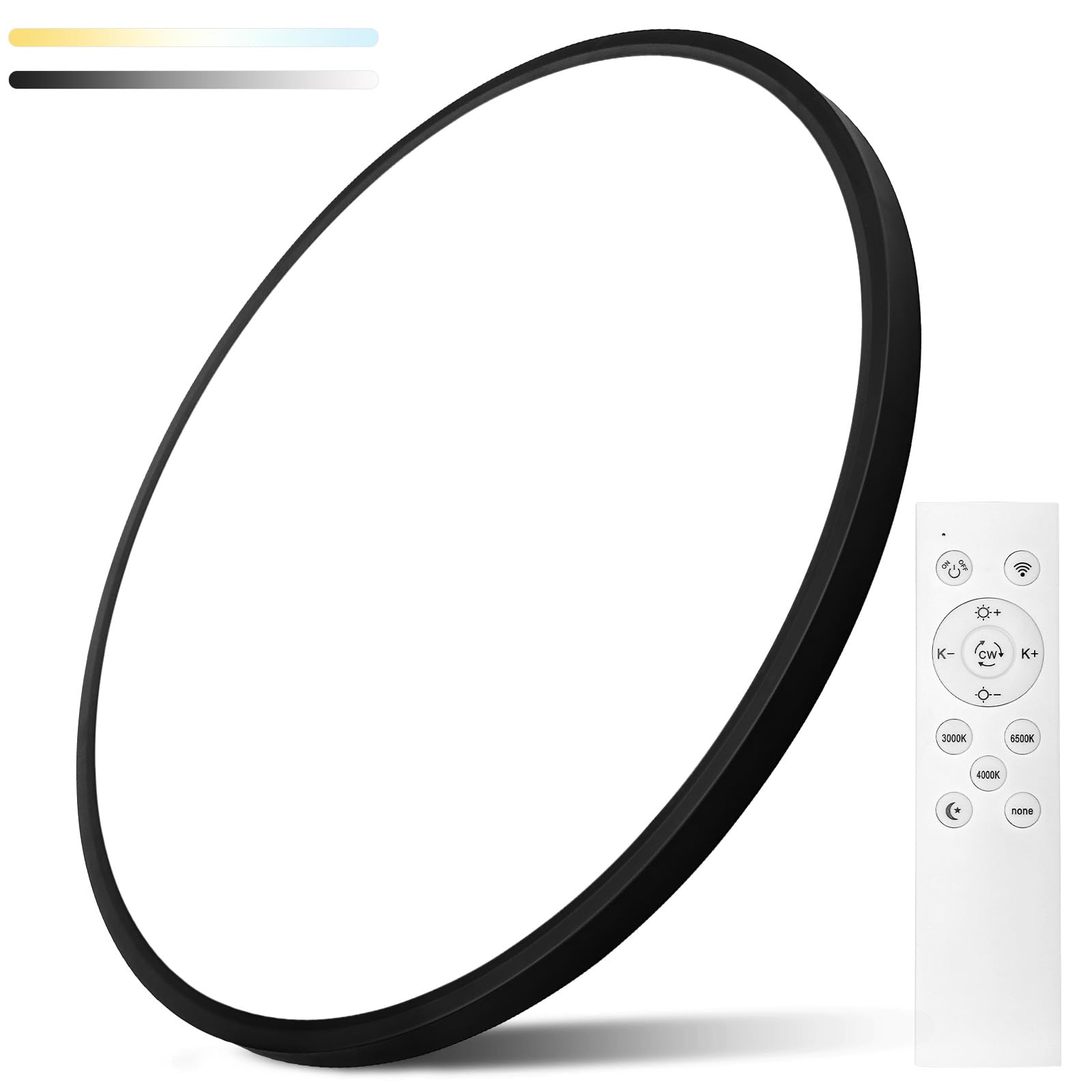 moonsea 56w dimmable led flush mount ceiling light, 24 inch large modern round ceiling light with remote control, 3000k-6500k selectable, super slim flat panel lights for kitchen dining room