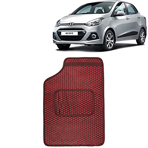 Image of Kingsway Dotted Design Car Floor Foot Mats Universal Fit for Hyundai Xcent, Model Year : 2013-2017, Water and Dustproof, Color Red, Set of 5 Pieces