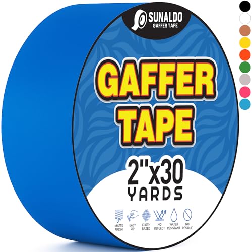 Image of Gaffers Tape Heavy Duty, Easy to Rip, Residue-Free Professional Grade Floor Tape for Electrical Cords, Matte Finish Non Reflective, Weather Resistant (1, Blue, 2 inch x 30 Yards)