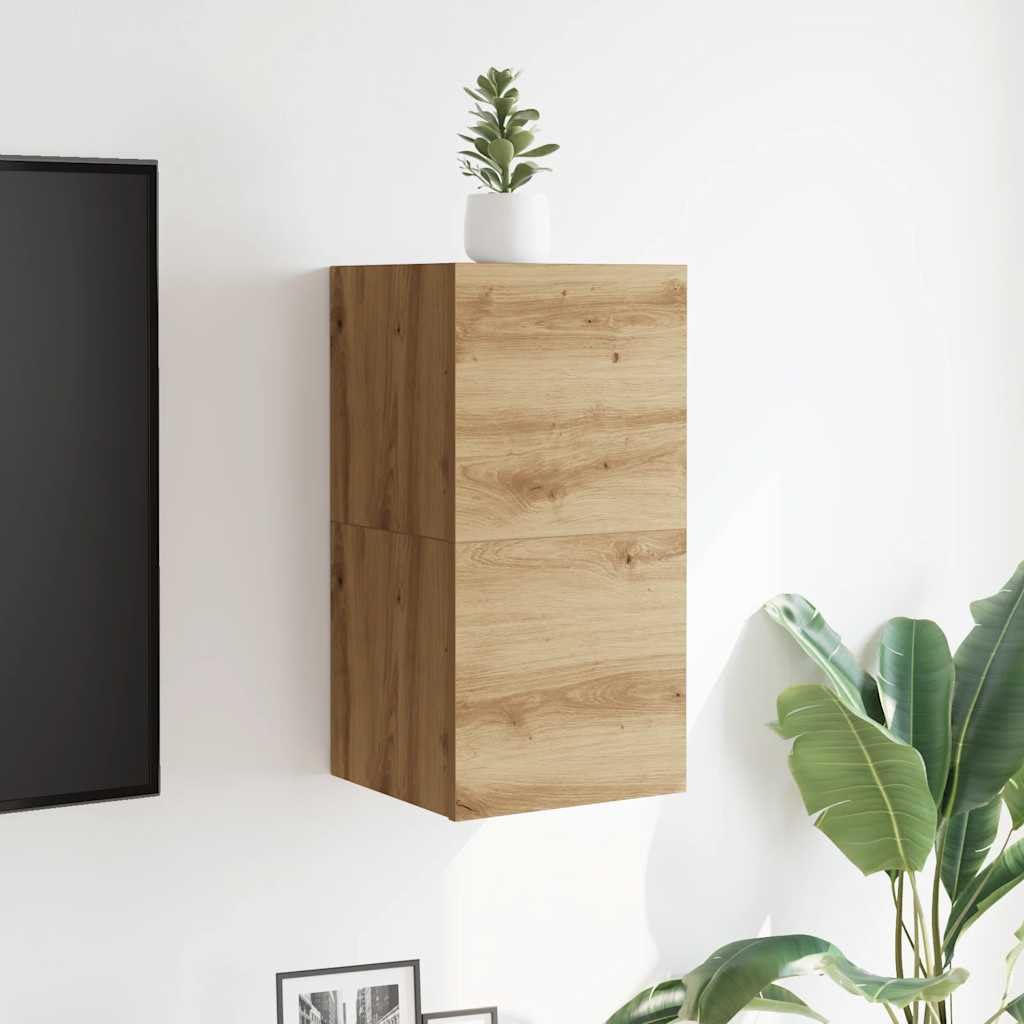 Armadietto da parete per TV, 2 pezzi, rovere Artisan, 30,5 x 30 x 30 cm, montaggio a parete con 2 scomparti, per soggiorno, camera da letto, multimediale e gaming, ripiano angolare