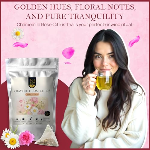 Image of Tealeaf & Co. Chamomile Rose Citrus Herbal Tea Bags - Organic Chamomile Tea Bags with Rose Petals, Orange Peel, Lemon Grass, Hibiscus & Mint Leaves - Low Caffeine - Gluten Free - 50 Teabags