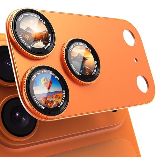 Image of CACOE Metal Camera Lens Protector for iPhone 17 Pro Max, 9H Tempered Glass with Aluminum Frame, HD Clarity & Scratch-Resistant Camera Screen Protector Cover Accessories(Orange)