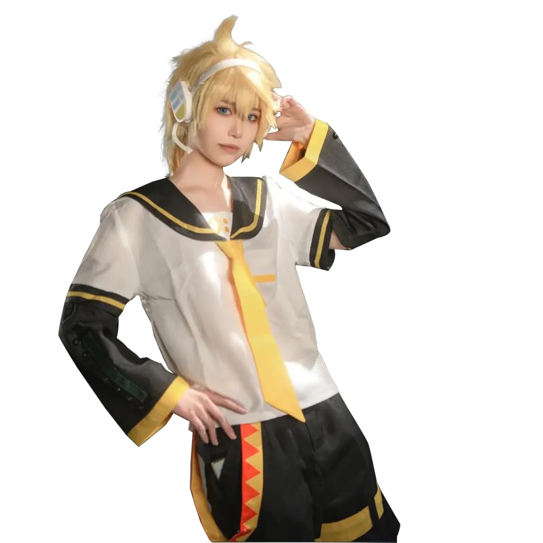 AKTOTO Kagamine Rin Cosplay Kagamine Len Cosplay Halloween Full Set Of Uniforms with Wigs For Men and Women