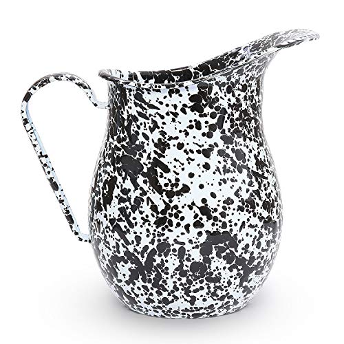 Enamelware Pitcher, 3 quart, Black/White Splatter