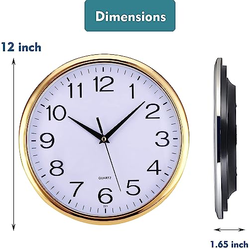 Image of Laigoo 12 inch Gold Wall Clock Analog, Silent Non-Ticking, Decorative Modern Wall Clock Battery Operated for Living Room Bathroom Bedroom Kitchen Office School