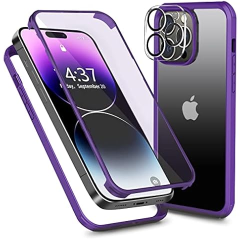 Ezanmull iPhone 14 Pro Max Case with Built-in 9H Tempered Glass Screen Protector, with 2 Pcs Camera Lens Protectors, Full-Body Bumper Case (Noble Purple) Cover