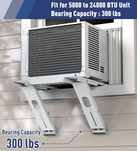 Image of No Drilling Window AC Support Bracket, Adjustable Support Fits Single & Double-Hung Windows, Air Conditioner Holder Bracket Heavy Duty Steel Holds Up to 300lbs, for 5000-24000 BTU Units