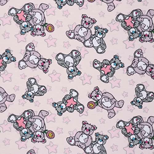 Mook Fabrics Flannel PRT Teddy Star 0621, Pink Cut by The Yard
