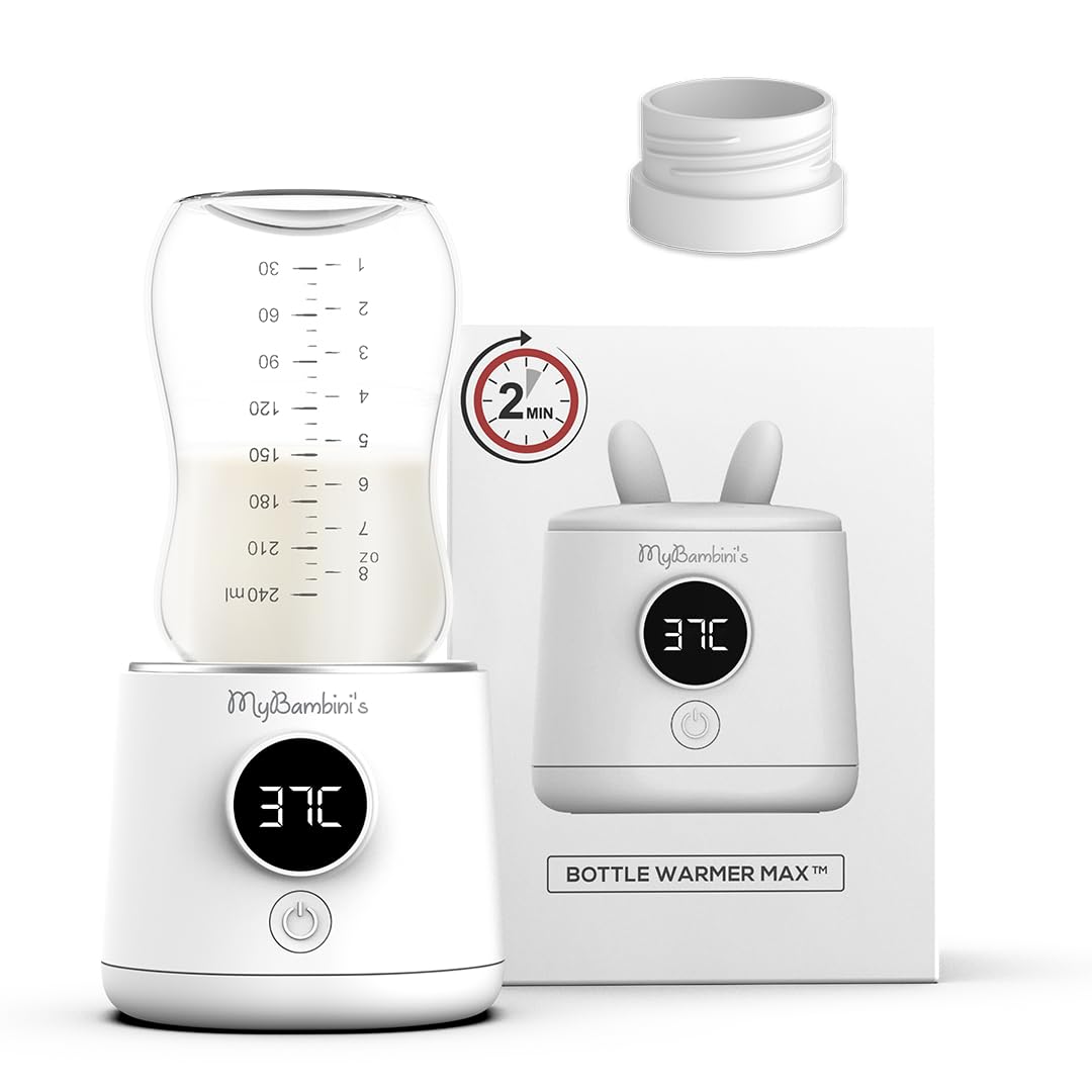 MyBambini's MAX Chauffe-biberon pour bébé en déplacement, batterie chauffe-biberon, chauffage rapide (2 min), 4 réglages de température, chauffe jusqu'à 8 bouteilles, convient pour : NUK First Choice