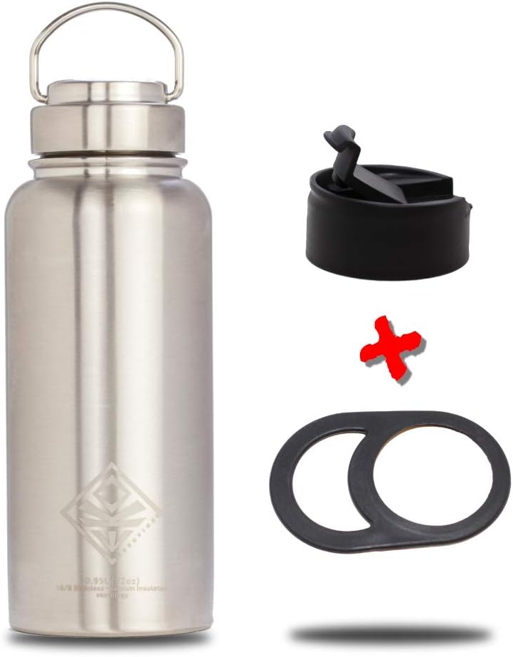 32oz Vacuum Sealed Stainless Steel Lid -NO Plastic No Straw- Wide Mouth with Bonus Vesuvius 32 oz/0.95 Liter