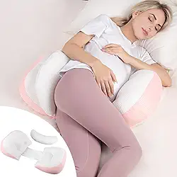 Chilling Home Travesseiro de gravidez portátil para dormir, travesseiro de maternidade para dormir de lado, travesseiro de cunha de viagem, suporte de corpo para costas, barriga, com capa removível