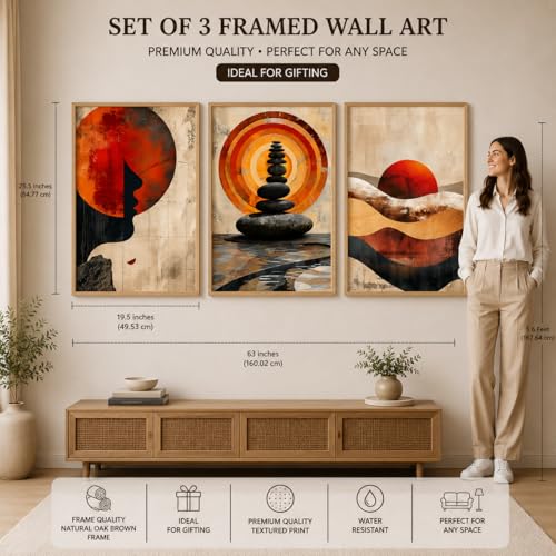 Image of Livin'luxe Set of 3 Abstract Meditation Wall Paintings for Living Room Dining Bedroom Home Decor with Premium Wooden Color Synthetic Frame (25.5 x 19.5 Inch) NM03-61