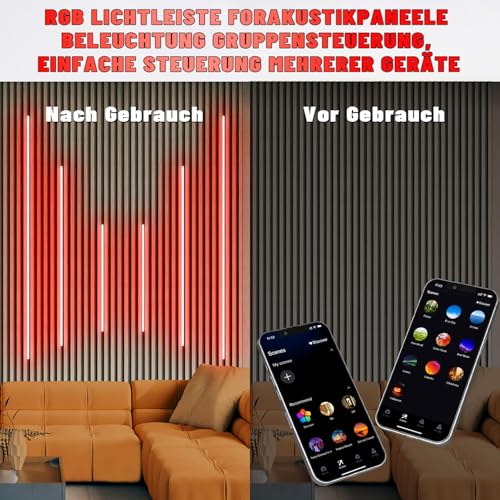 Lichaser RGB Tira LED Negras Empotradas para Panel Acústico, 6 WiFi Tiras LED Paneles Insonorizacion Compatibles con Alexa y App, Adhesiva Luz para Panel Madera Acustico (2 * 40+2 * 60+2 * 90 cm) - imagen 4