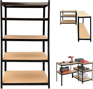 Qimu 5-Shelf Steel Shelving, Heavy Duty Steel Frame 5-Tier Garage Shelf, Adjustable Shelves, Boltless Shelving Unit for Free Combination, for Home/Office/Dormitory/Garage, 76.77â€˜â€™Hx39.37'Wx19.69'D