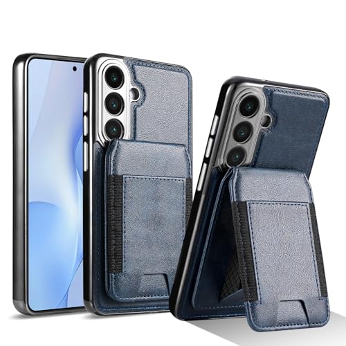 Étui portefeuille Samsung S26 Plus en cuir bleu avec porte-cartes et béquille