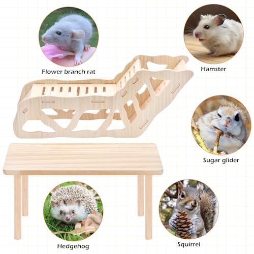 (2-piece Set) Hamster Game Wooden Platform, Tunnel Ladder Hidden Area Platform with Wooden Support Columns, Toy cage Accessories for Hamster Squirrels and Other Small Pets - Image 5