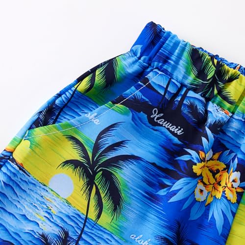 Image of Weixinbuy Boys Summer Outfits Short Sleeve Hawaiian Shirt and Shorts Vacation Set for Kids Summer Clothes Set