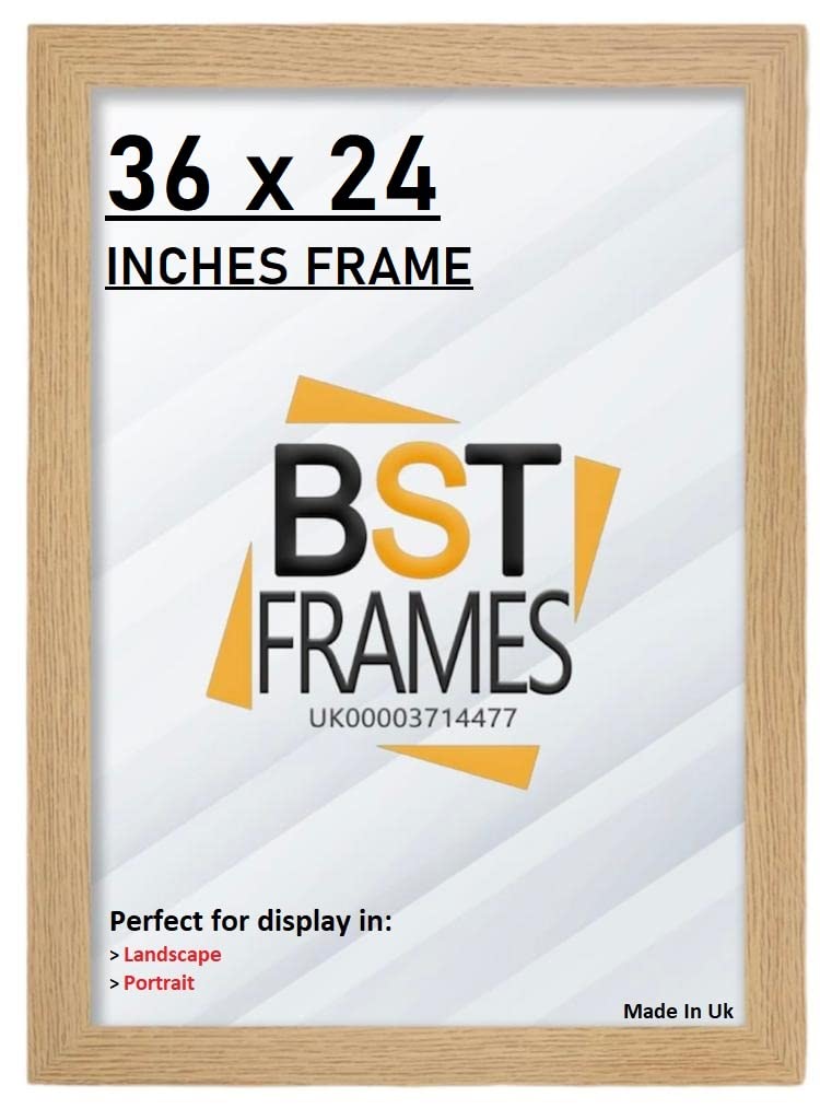 36 x 24 Inches Poster Frame 61 x 91.5cm - Picture Frames for Wall - Large Poster Frame - Large Photo Frame - 36 x 24 Inches Frame Large Maxi Poster Frame 61 x 91.5cm Wall Mounting (Oak)