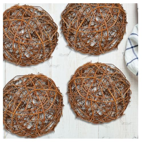 4 Natural Grapevine Twig Balls β Rustic Woodland Decorative Spheres, 6"